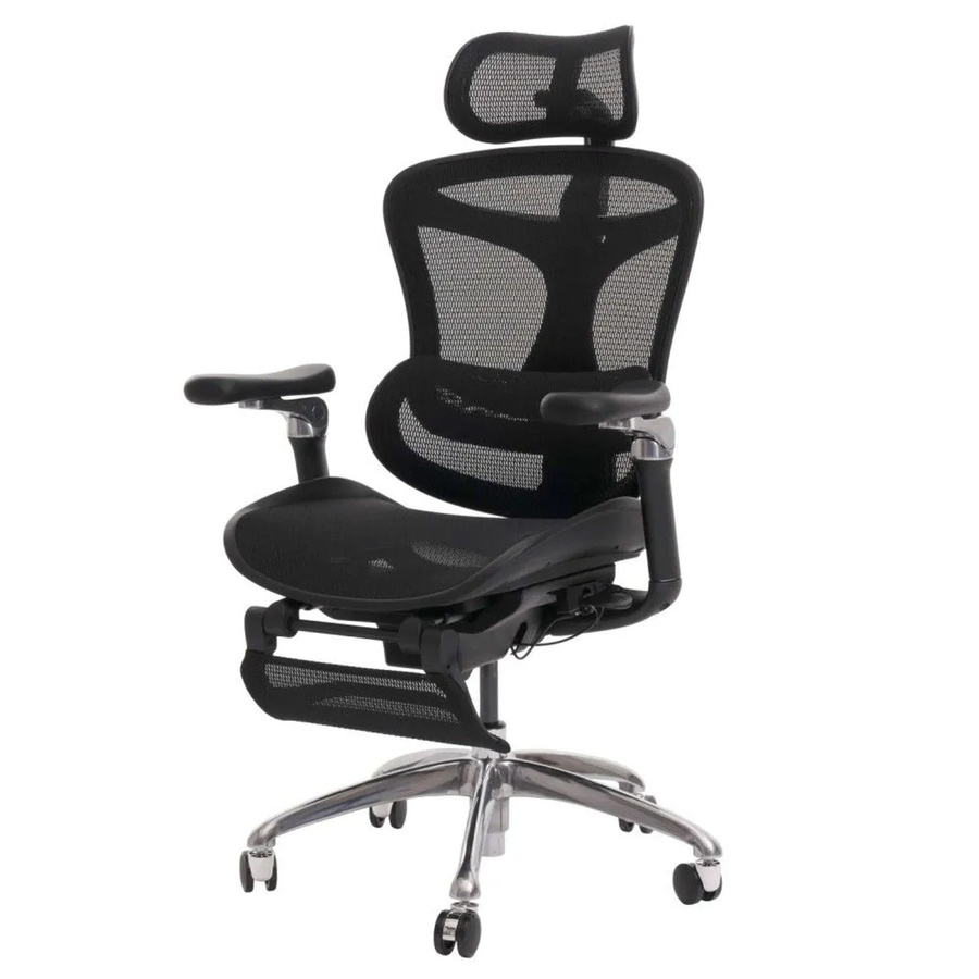 Ergonomischer Bürostuhl MCW N54 in Schwarz mit Netzbespannung, Lordosenstütze, Kopfstütze und 6D-verstellbaren Armlehnen, B/T/H: 64 x 67 x 123 cm - Bild 3