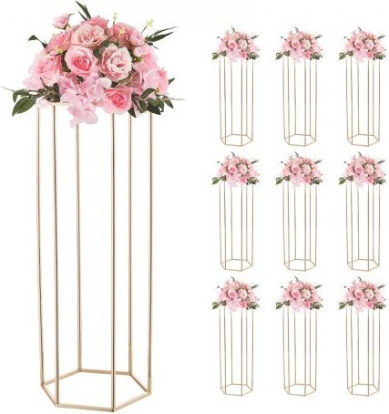 VEVOR 10er Set Hochzeitsblumenständer aus Metall mit Acrylablage und sechseckigen Beinen in Roségold, H x B x T: 80 x 31 x 27 cm - Bild 1