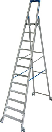 Krause Stehleiter Fahrbar 12 Stufen Silber H x B x T: 345 x 88 x 211 cm