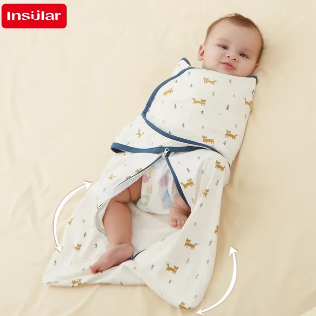 Insular Baby Schlafsack aus weicher Baumwolle für Neugeborene in Grau und Weiß - Bild 1