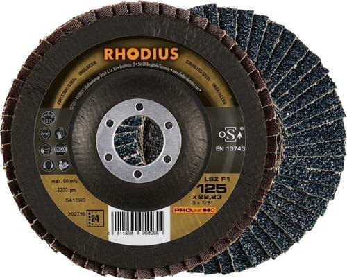 Rhodius LSZ F1 Fächerschleifscheibe Körnung 24 für Edelstahl und Stahl, 10 Stück, Schwarz - Bild 1