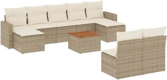 vidaXL 10-teilige Garten-Sofagarnitur aus Polyrattan mit Kissen in Beige - Bild 1