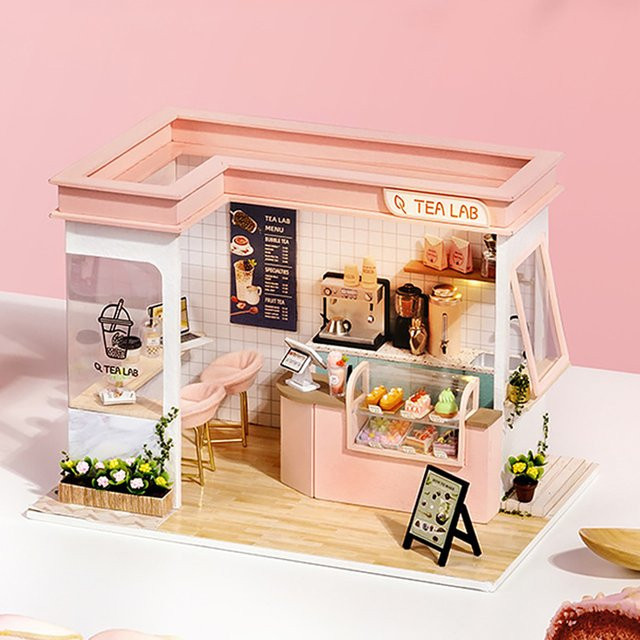 zuuton Miniatur-Puppenhaus Milchtee-Laden, DIY-Set, 3D-Holzpuzzle-Bausatz - Bild 1