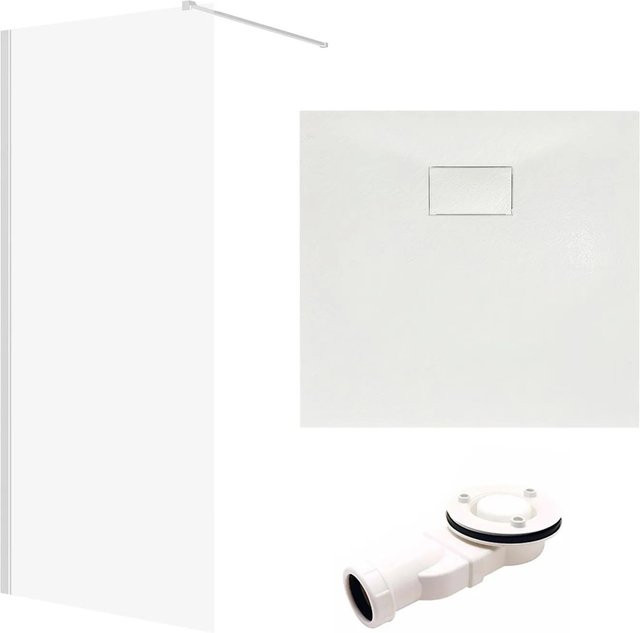 KOLMAN Walk-In Duschset mit Duschwanne aus Mineralguss, Farbe Chrom/Weiß, Duschwand Breite: 80 cm, Höhe: 195 cm, Duschwanne Breite: 80 cm, Tiefe: 80 cm - Bild 1