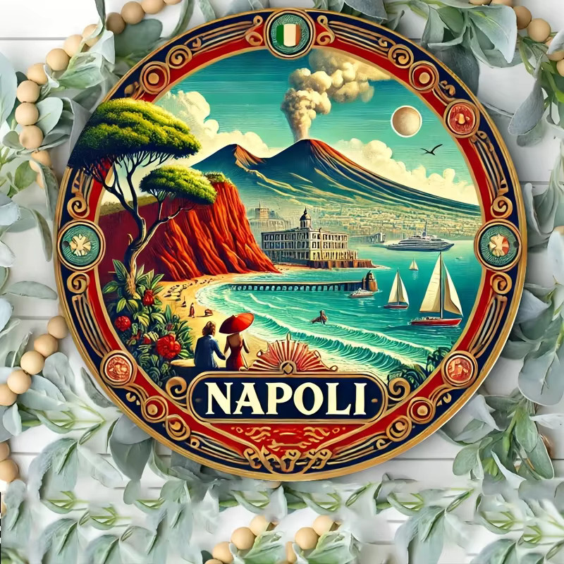 Potdemiel Napoli Vintage-Wandkunstschild aus Metall, rund, Multicolour, Durchmesser: 20,3 cm - Bild 2