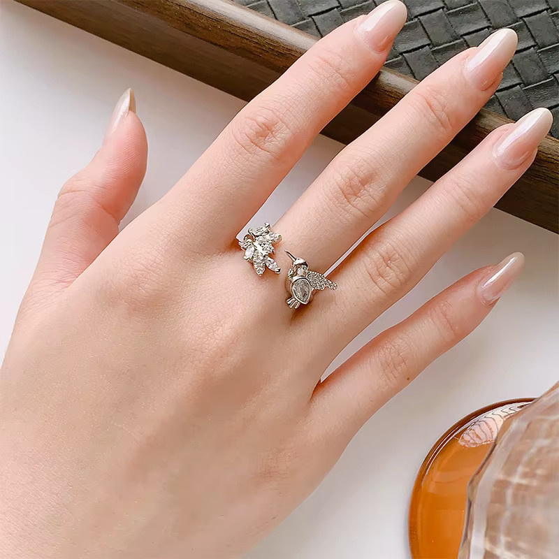 GaGa-Duck Ring, 925 Silber, Diamant, Zirkonia, Blätter-Vögel - Bild 2