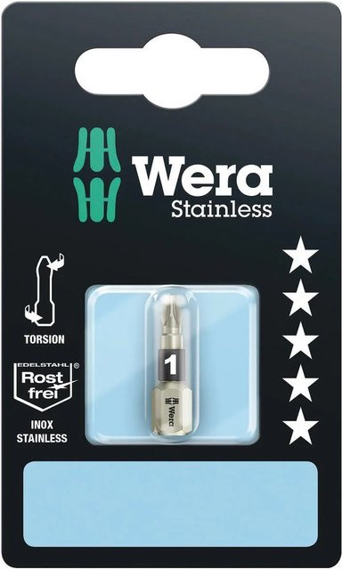 Wera Kreuzschlitz-Bit PZ1 x 25 mm aus Edelstahl mit Torsionszone in Silber - Bild 1