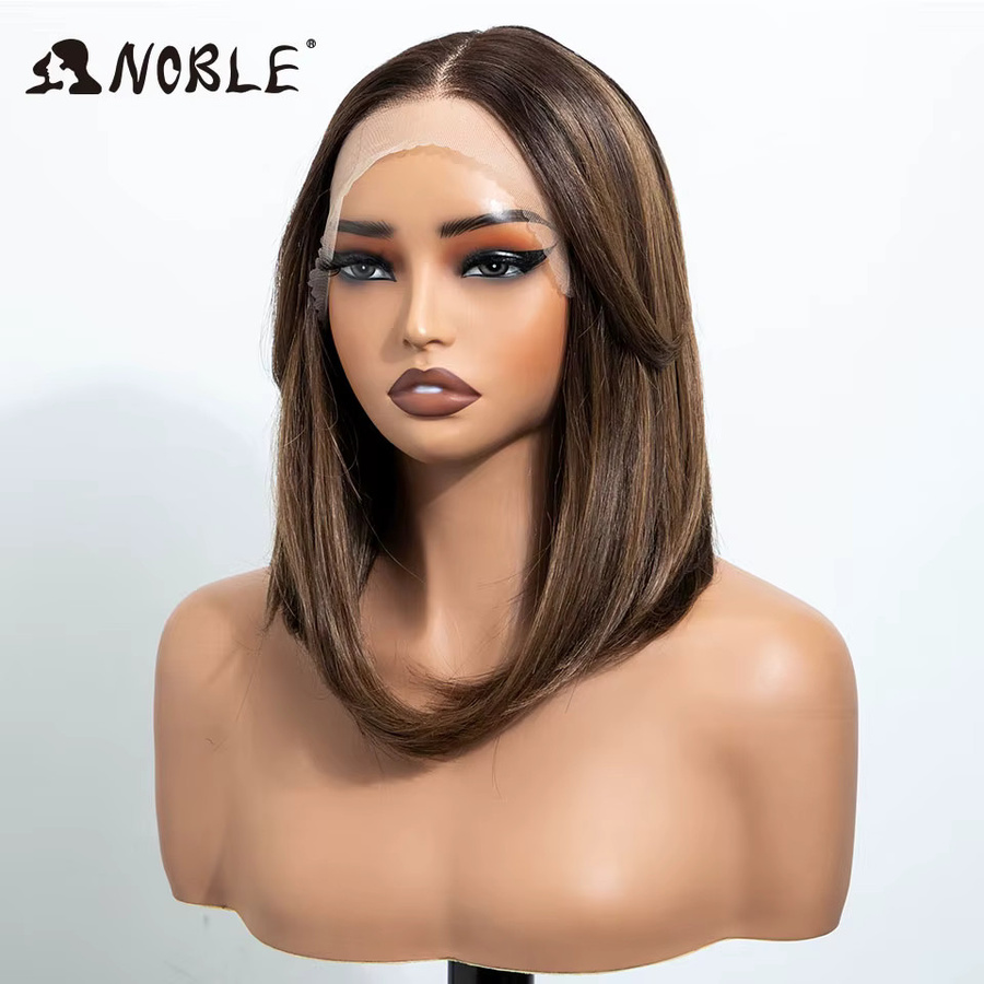 Noble Synthetische Lace-Front-Perücke, kurzer Bob mit Pony, Ombre-Blond, Damen - Bild 2