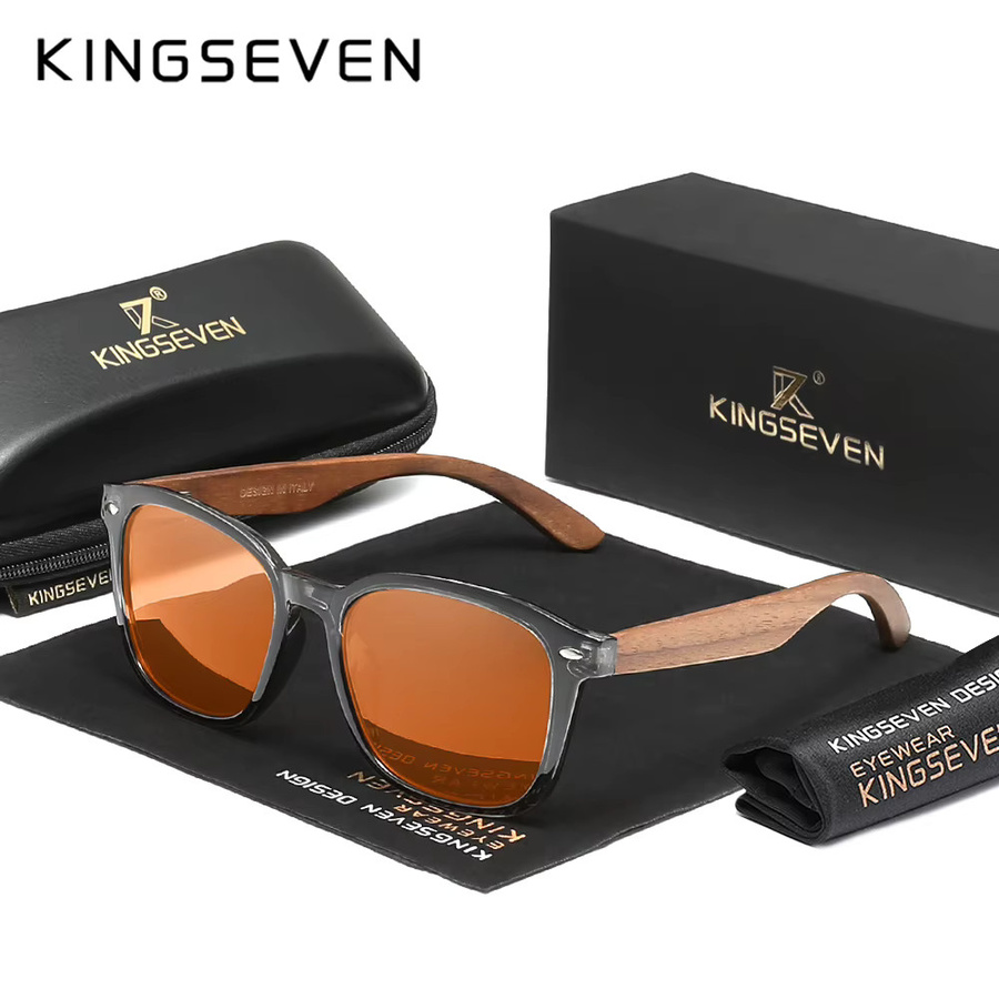 KINGSEVEN Korrektionsbrille, Eckig, Holz, Braun, Unisex, Vollrand - Bild 1