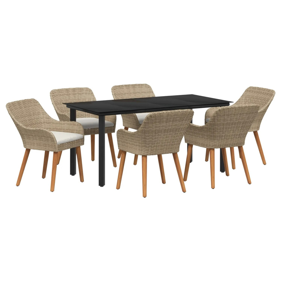 vidaXL 7-teiliges Garten Esstischset aus Poly Rattan in Beige - Bild 2