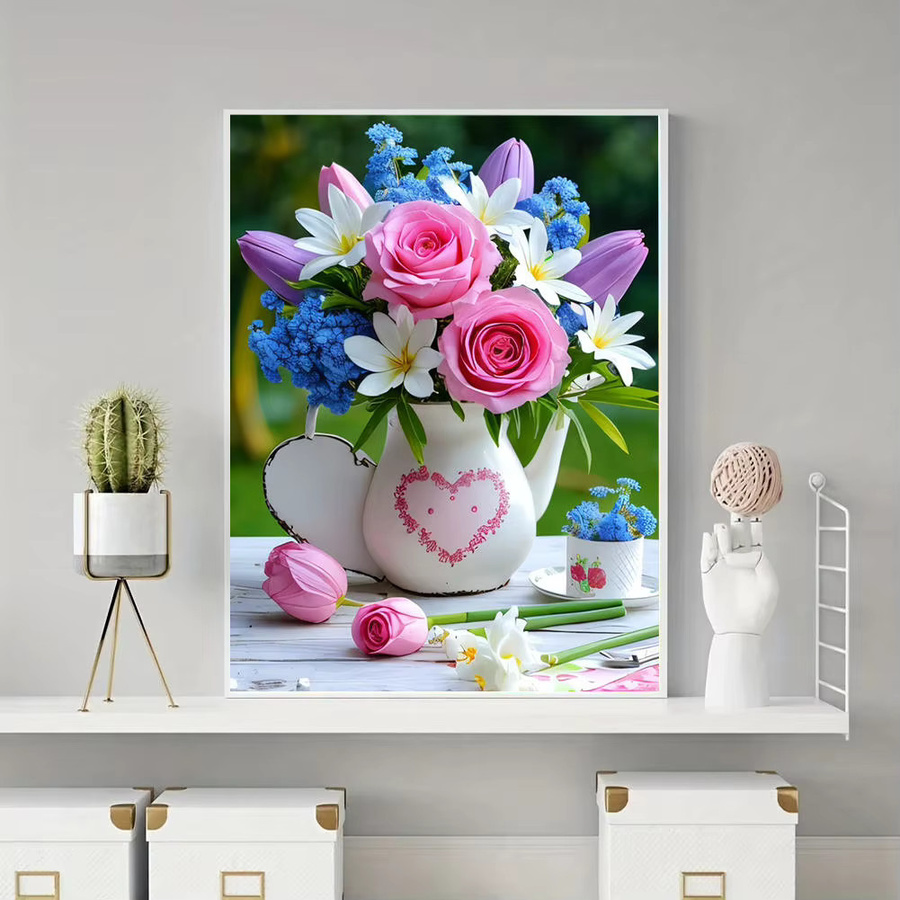 HUACAN 5D Diamantmalerei Set mit Blumenarrangement und Teekanne, DIY Kunst Kit, Multicolour, B/H: 30 x 20 cm - Bild 4