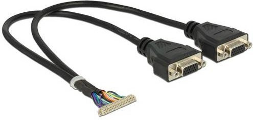 Delock Seriell Anschlusskabel mit 1x Stecker und 2x VGA-Buchse in Schwarz, Länge: 0,34 m - Bild 1