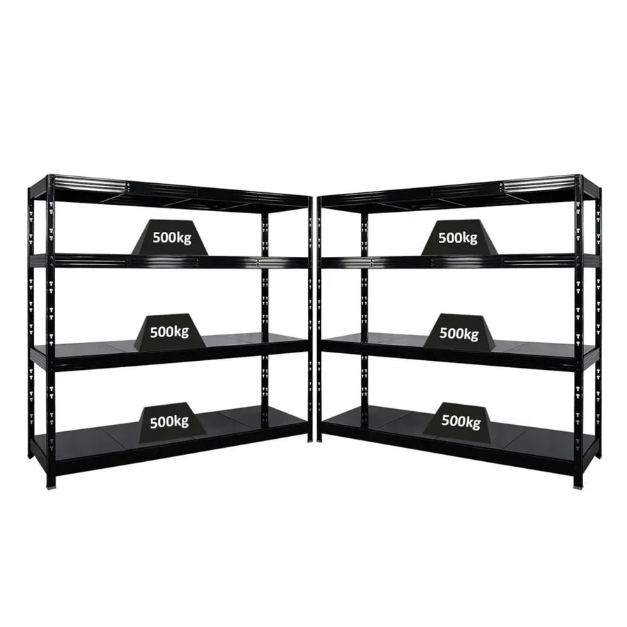 PROREGAL Rhino Profi Schwerlastregal Set aus 2 Stück, Schwarz, B/H/T: 180 x 200 x 60 cm, 4 Stahlplatten-Ebenen, Fachlast 500kg - Bild 2