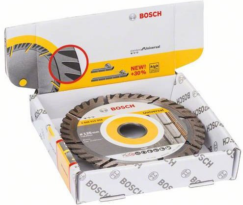 Bosch Diamanttrennscheibe Standard for Universal für Beton und Universalmaterial, 10er-Pack, Durchmesser: 125 mm, Bohrung: 22,23 mm, Dicke: 2 mm, Segmenthöhe: 10 mm - Bild 1