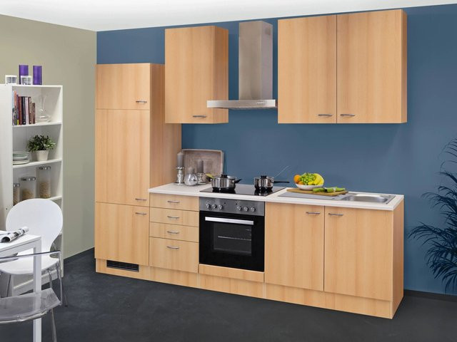 Flex-Well Classic Küchenzeile Nano in Buche Nachbildung, Farbe Braun, B/T/H: 270 x 60 x 200 cm - Bild 1