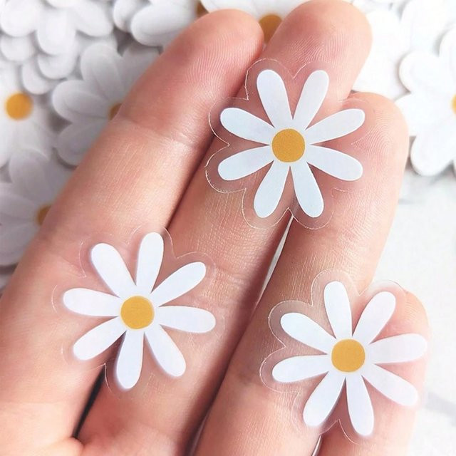 100 Stück Gänseblümchen-Aufkleber in Weiß, niedliche kleine Blumen-Sticker für Wasserflaschen, Laptops und Handys, 5 Blatt - Bild 1
