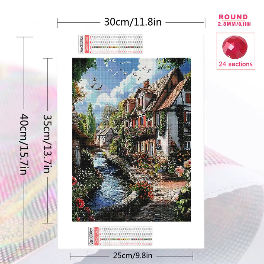 Momoart Diamantmalerei Set Haus-Landschaftsmuster mit Fluss-Motiv für Erwachsene und Anfänger, Mehrfarbig, B/H: 30 x 20 cm - Bild 2