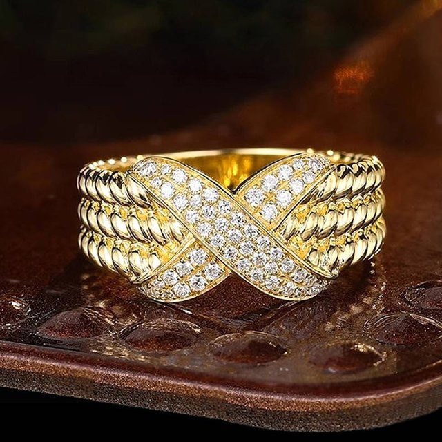 Huitan Twist Damenring, Gold, Zirkonia, Verlobung, Hochzeit - Bild 1