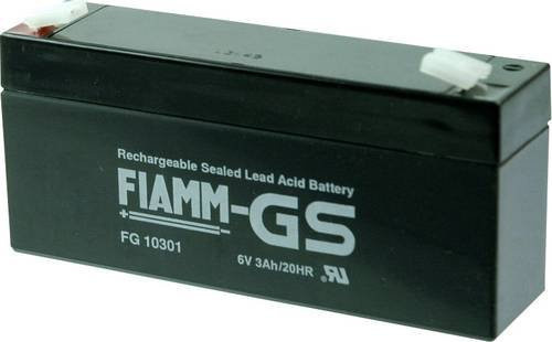 Fiamm PB-6-3 FG10301 Bleiakku 6V 3Ah Blei-Vlies AGM Schwarz B/H/T: 134 x 66 x 33 mm mit 4.8mm Flachstecker wartungsfrei - Bild 1