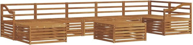 vidaXL Sofagarnitur 8-teilig aus Massivholz Akazie in Braun mit Tisch und Hockern - Bild 1