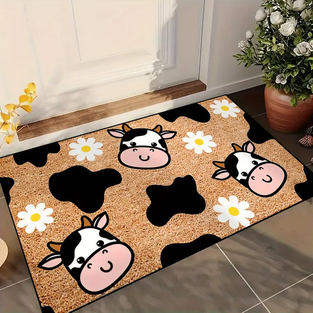 VIKAMA Rutschfeste Fußmatte mit Kuh-Cartoon-Druck in Mehrfarbig, Rechteckig, B/T: 60 x 40 cm - Bild 1