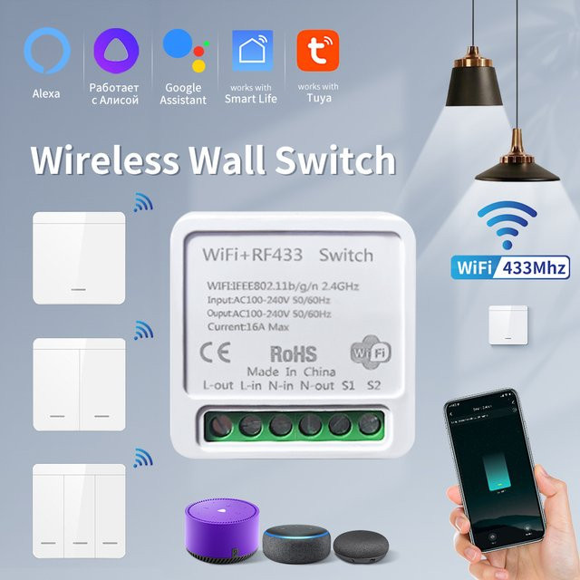 GGBEE Tuya WiFi Smart Licht Schalter in Weiß mit RF 433 MHz Push Button für Alexa und Google Home - Bild 1