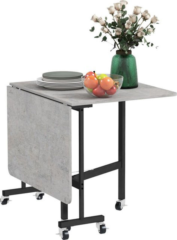 HOMCOM Ausziehtisch Klappbarer Küchentisch mit Rollen in Grau und Schwarz, Moderner Esstisch für 4-6 Personen aus Holzwerkstoff und Metall, B/H/T: 120 x 80 x 73 cm - Bild 1