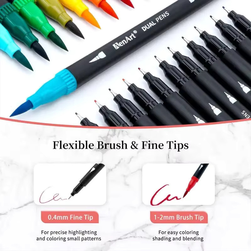 24 Farben Dual-Pinsel-Fineliner-Set mit Filzspitze für Aquarell-Kunst, Kalligraphie und Malerei in Multicolour - Bild 2