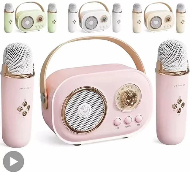 Tragbarer Bluetooth Karaoke Lautsprecher mit Mikrofon und FM Radio in Pink von AyeBeau - Bild 1