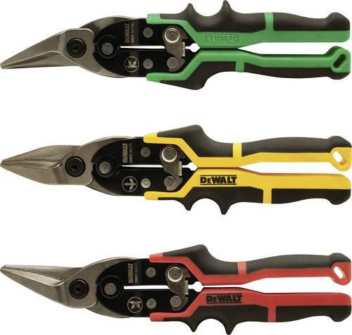 DEWALT ERGO Blechscheren 3er-Set aus gehärtetem Stahl, gerade (gelb), links (rot) und rechts (grün), DWHT14676-0 - Bild 1