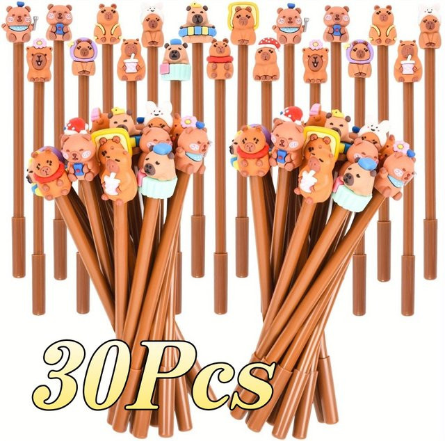 30 Stück Kawaii Capybara Gelstifte mit schwarzer Tinte, 0,5 mm, braun/schwarz, Schreibwaren für Schule und Büro - Bild 1