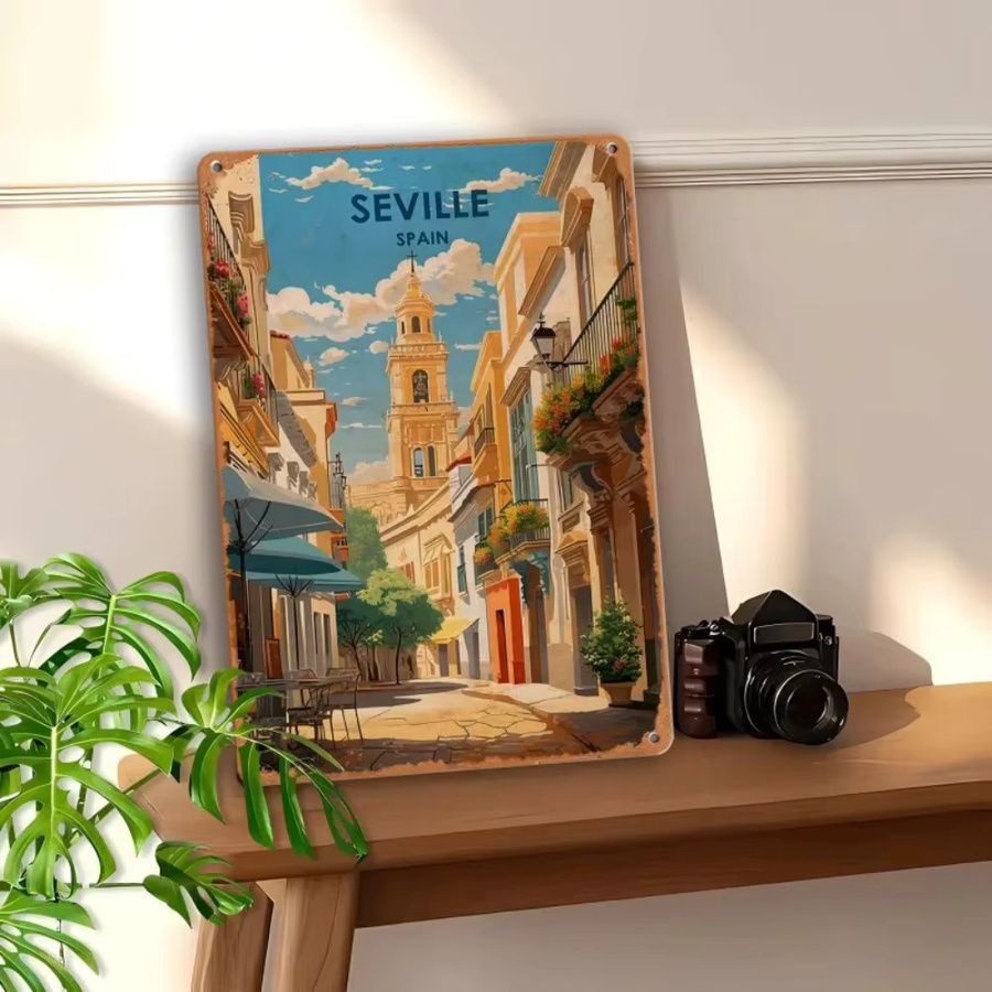 SpainLandscapeCo Vintage Metallschild Seville Spain Landschaftskunst, B/H: 30 x 20 cm, Mehrfarbig - Bild 4