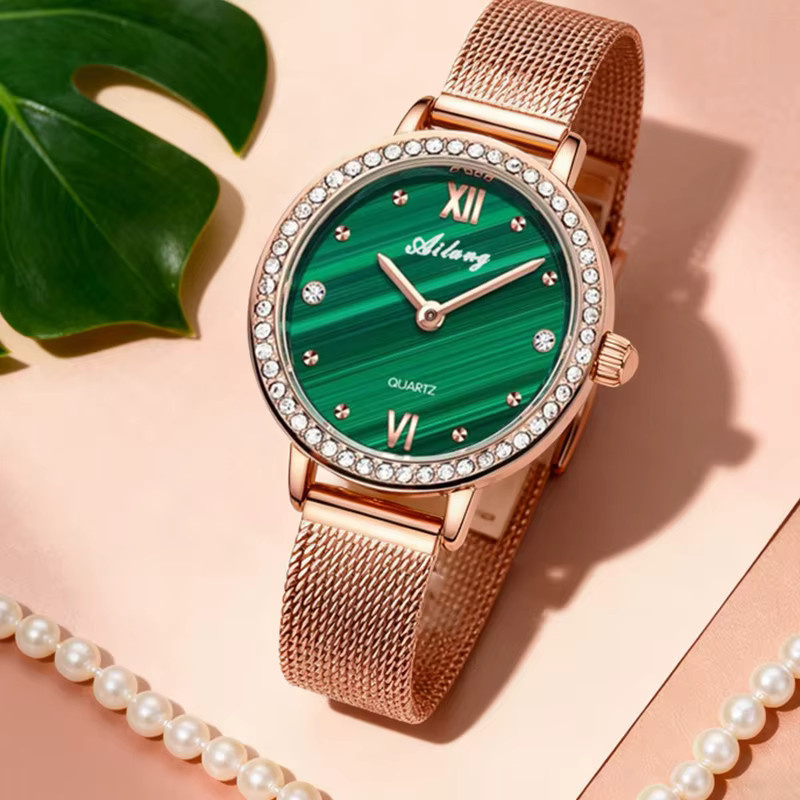 Armbanduhr Quarz, Roségold, Grün, Milanaise, Damen - Bild 2