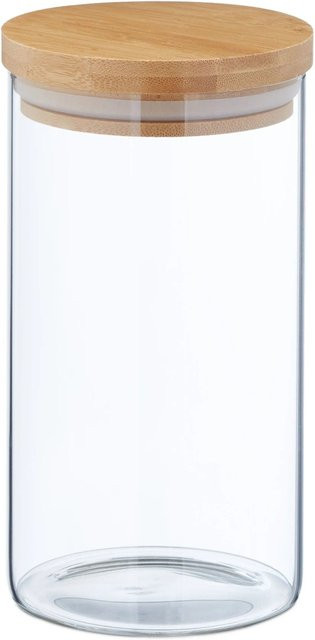 Relaxdays Vorratsgläser Set aus Glas mit Bambusdeckel, transparent, 4er Set, 1000 ml, Höhe: 18 cm, Durchmesser: 10 cm - Bild 1