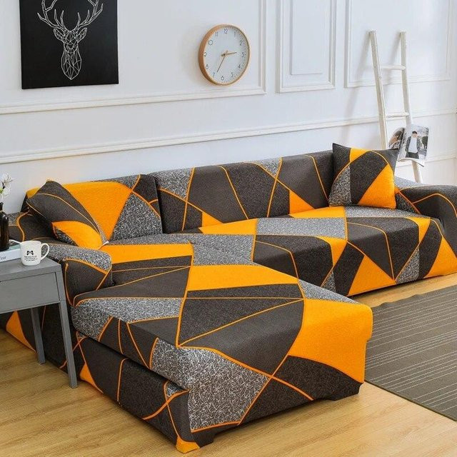2er-Set elastische Spandex-Ecksofa-Bezüge für L-förmige Sofas in Orange, Breite: 235-300 cm - Bild 1