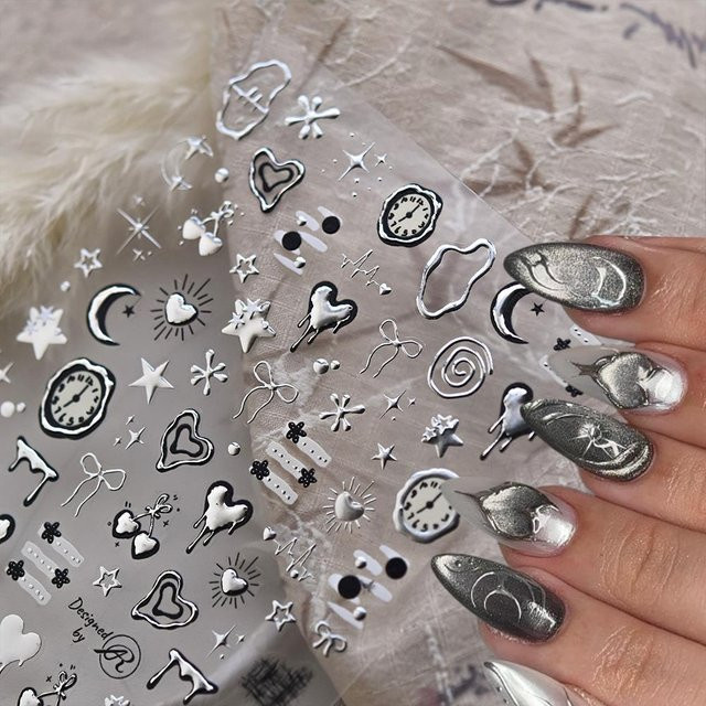 HotPress Nail Art Aufkleber, Silber, Metallic, Unisex - Bild 1