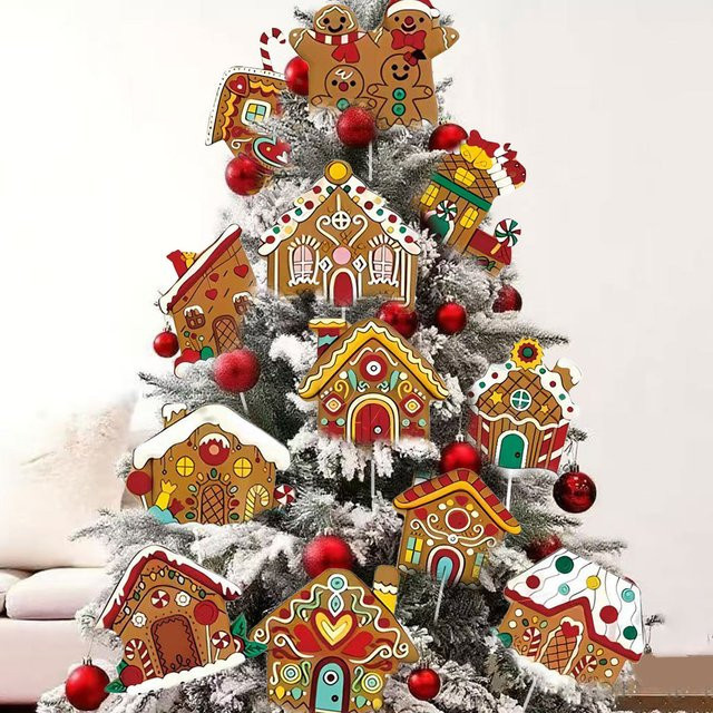 WINTOGETHER 12 Stück Lebkuchenhaus Weihnachtsbaumdekoration aus Kunststoff, Mehrfarbig, 2D Anhänger für die Weihnachtsdekoration - Bild 1