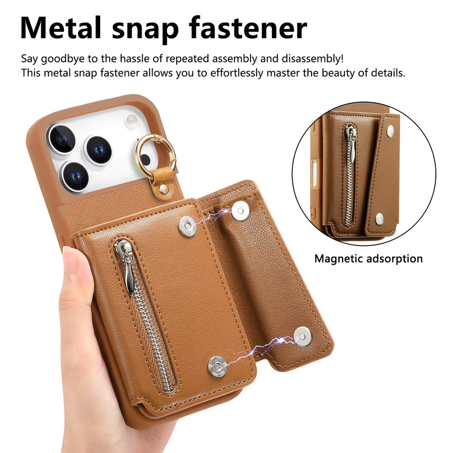 Solt Leder Brieftasche und Handyhülle mit Reißverschluss und Ringhalter für Apple iPhone, erhältlich in Beige und Braun - Bild 3