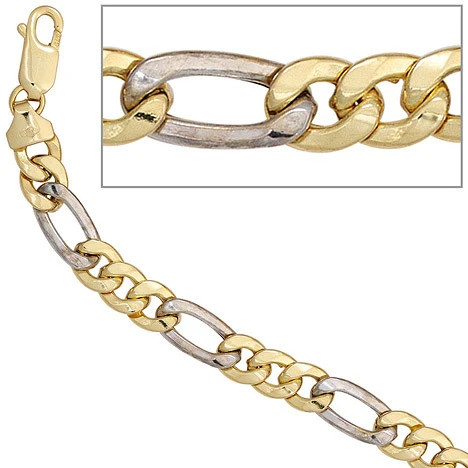 Colfem Figaroarmband 333 Gold, Bicolor, Gelbgold, Weißgold, 19 cm, Unisex - Bild 1