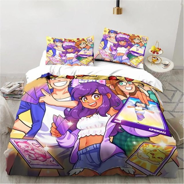 Aphmau Bettwäsche-Set mit Flügel-Cartoon-Design für Einzelbett, Doppelbett oder King-Size, bestehend aus Bettbezug und Kissenbezug, B/H: 155 x 220 cm - Bild 1