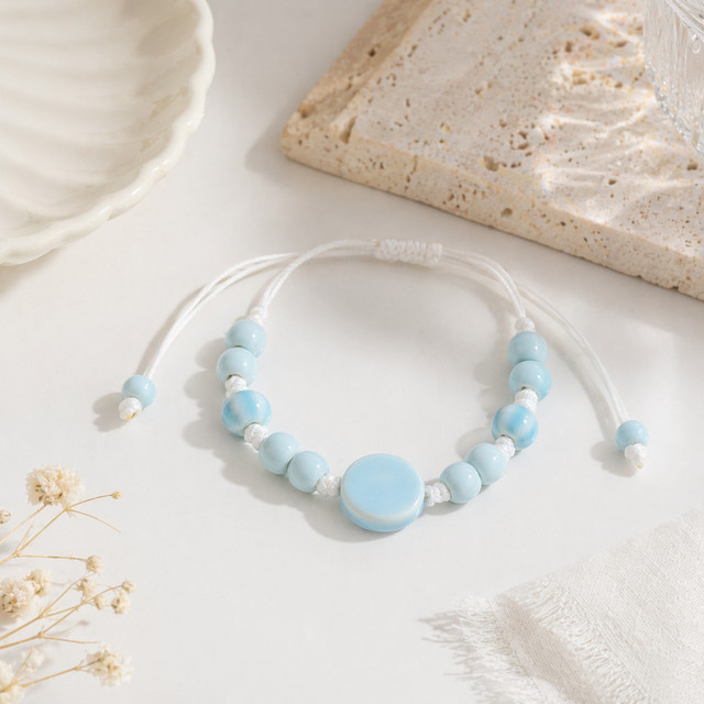 Armband Keramik, Hellblau, mit rundem Anhänger, 12-24 cm - Bild 1