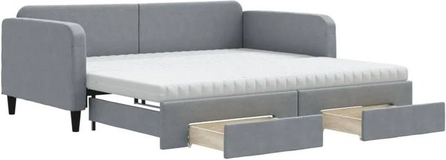 vidaXL Ausziehbares Tagesbett mit Schubladen in Hellgrau, Polsterbett mit Schaumstoff und Stoffbezug, B/T/H: 110 x 100–120 x 200 cm - Bild 1