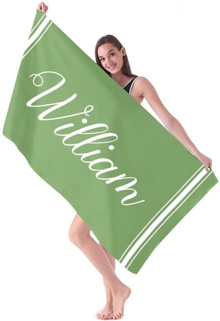 Personalisierbares Mikrofaser-Strandhandtuch mit Streifen von JMG Household Supplies, Farbe: Grün, B x H: 50 x 100 cm - Bild 1