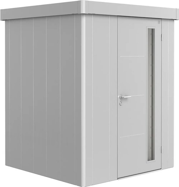 Biohort Gerätehaus Neo 1A mit Standardtür in Silber Metallic aus Stahl mit Flachdach, B/H/T: 180 x 222 x 180 cm - Bild 1