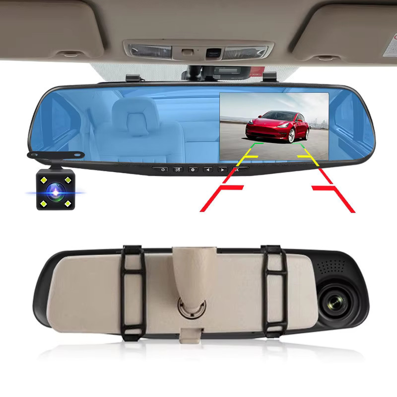 Acceo Mini Rückspiegel Dashcam mit 4,3 Zoll IPS Display, Vorder- und Rückkamera-Recorder, Schwarz - Bild 4