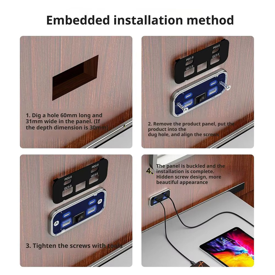 12 V USB-Steckdose mit 4 Ports für Marine, Bus und Wohnmobil, Dual PD3.0 Typ C Schnellladung & QC3.0, 76 W, Schwarz - Bild 5