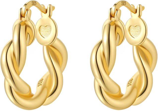 CYCUFF Creolen, 925 Sterling Silber, Goldene texturierte Hanfseil-Ohrringe, Damen - Bild 1