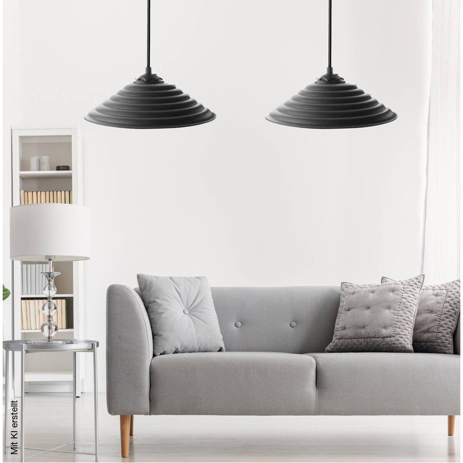 Opviq Pendelleuchte schwarz aus Polycarbonat mit 2 E27 Fassungen, B/T/H: 6,5 x 25 x 50 cm - Bild 2