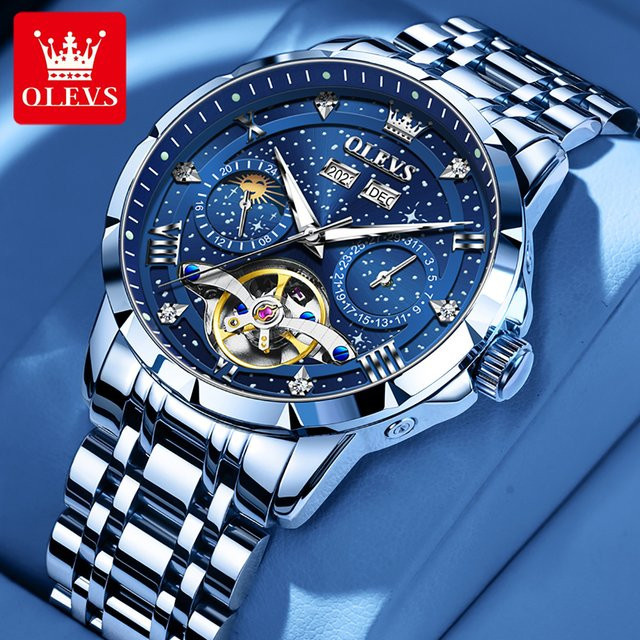 OLEVS Armbanduhr Automatik, Edelstahl, Blau, Herren - Bild 1