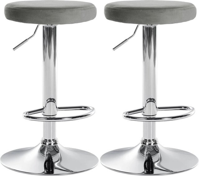 DELUKE 2er Set Barhocker KAZON aus Samt in Grau mit silbernem Fuß, höhenverstellbar und drehbar, B/T/H: 38,5 x 38,5 x 60 cm - Bild 1